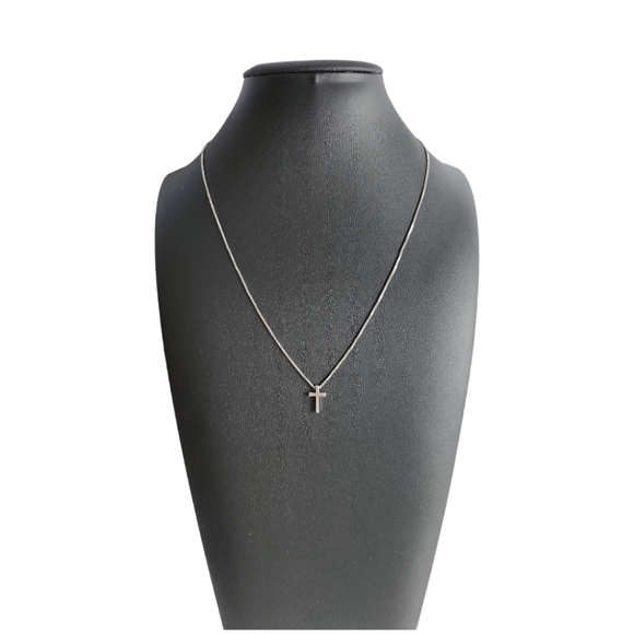 Silver Tone Necklace With Cross Pendant Adjustable - Picture 8 of 11